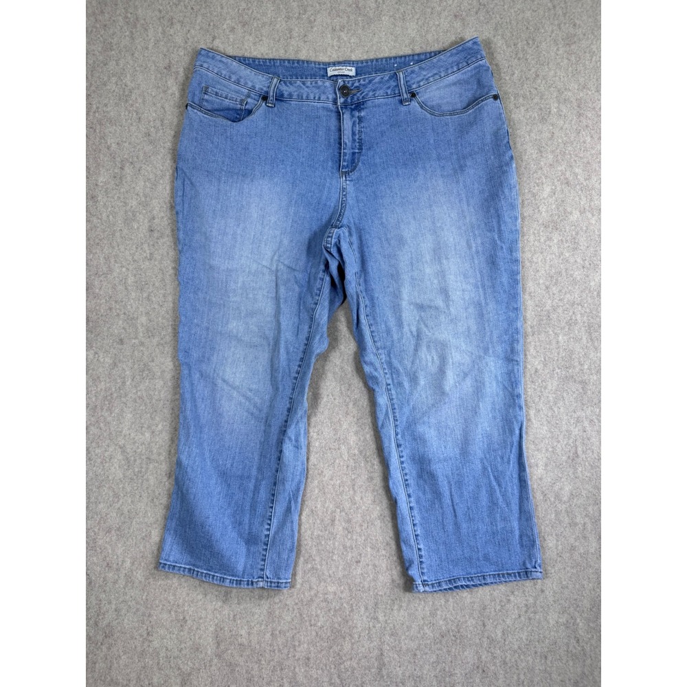 P25.Coldwater Creek City Fit Blue Denim Capri Jeans Size W18 Medium Wash Cropped